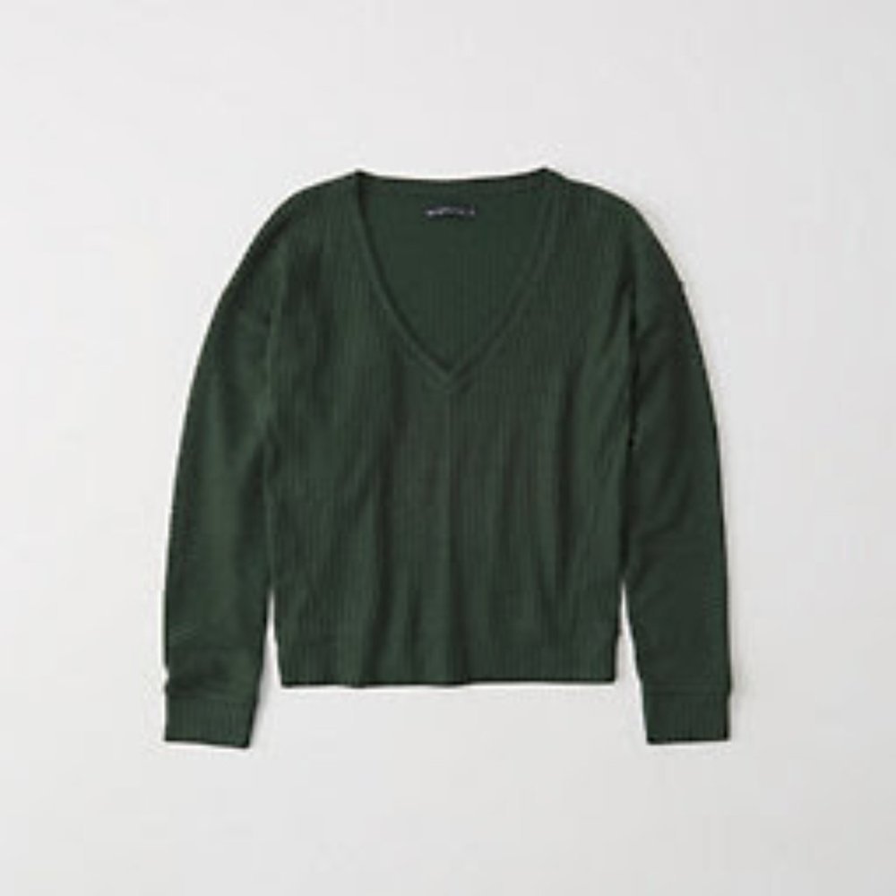A&F Dark Green Cozy Sweater-Knit Long Sleeve Tee - Picture 4 of 5